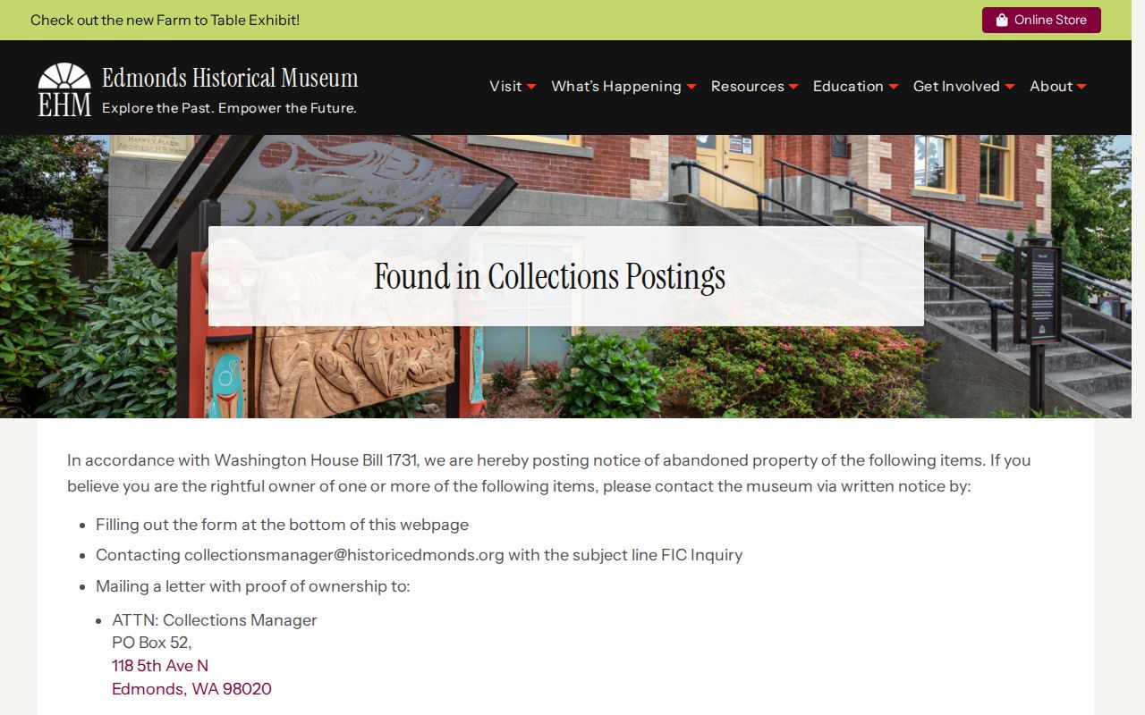 Edmonds residents directory museum collection clues